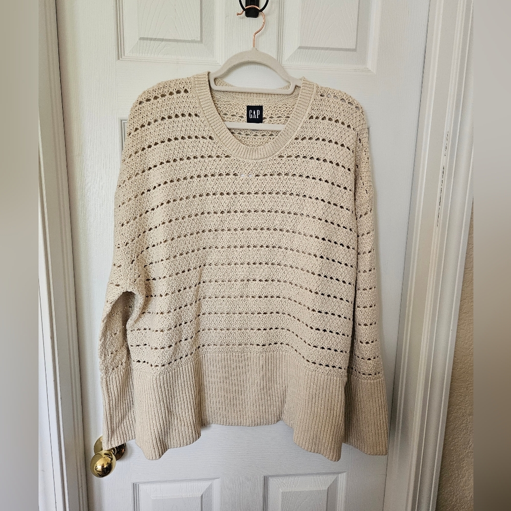 GAP 24/7 Split-Hem Crochet Sweater, Color: Chino, Size: XL